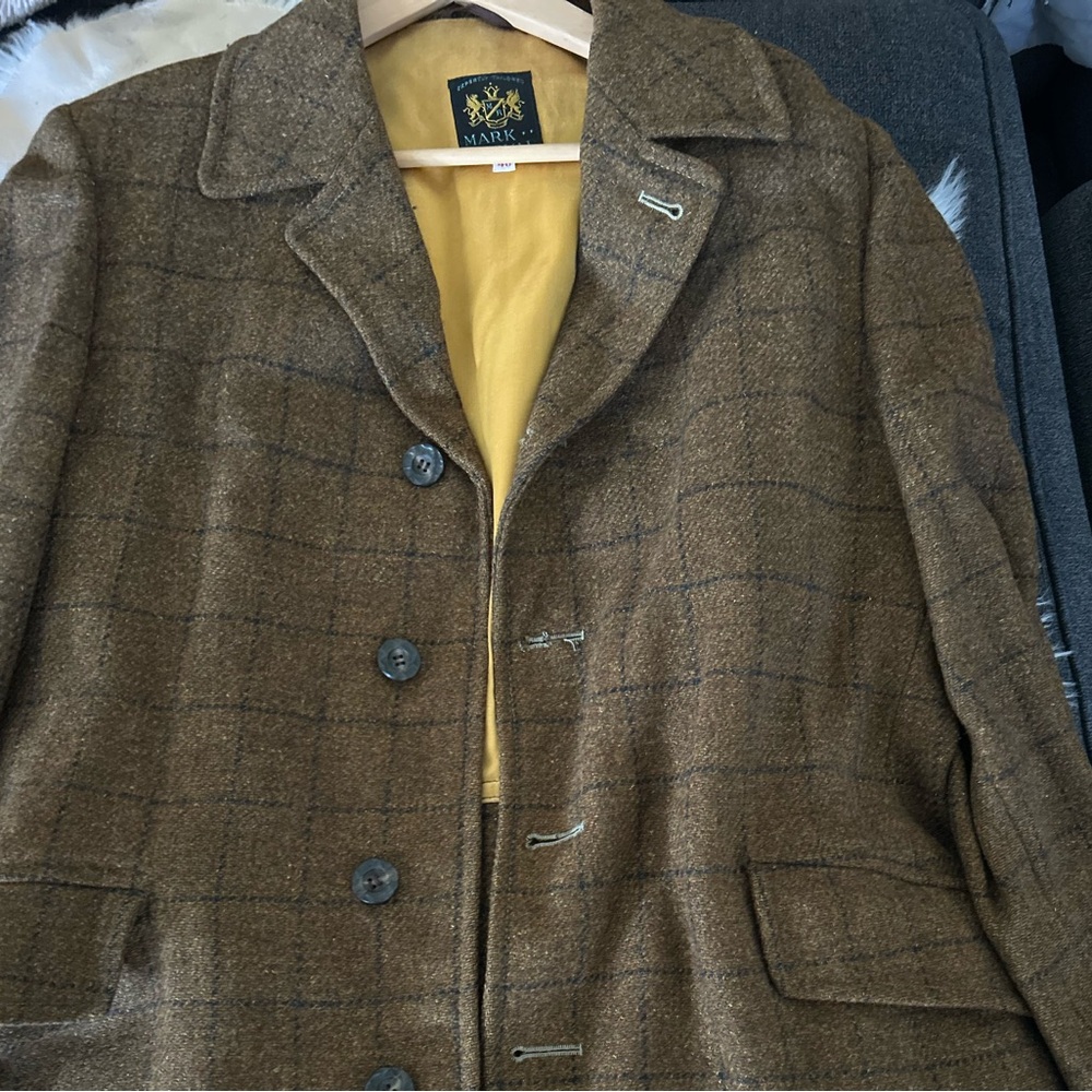 mark. Brown Plaid Blazer with Yellow Lining